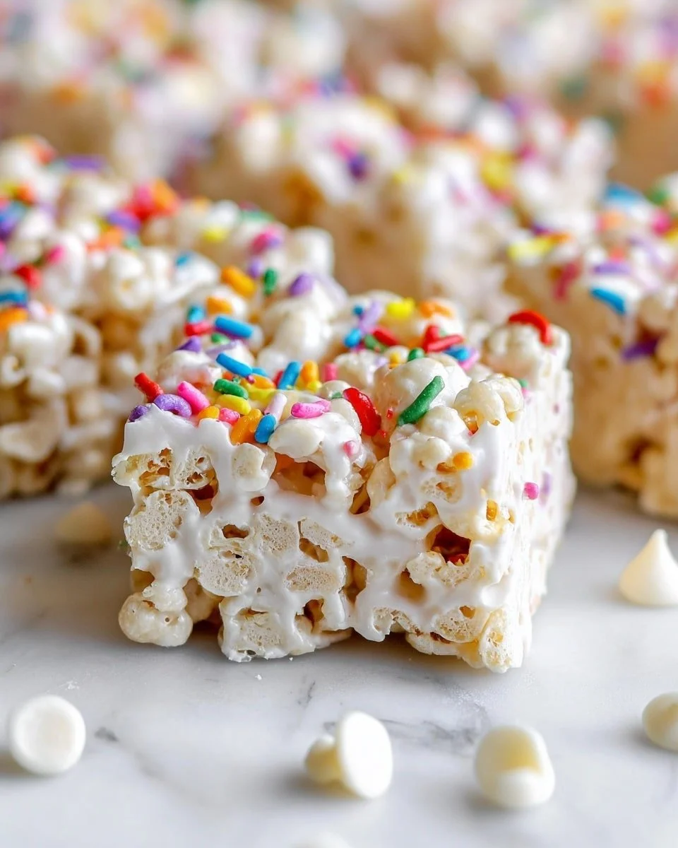 Colorful Funfetti marshmallow popcorn treat in a bowl