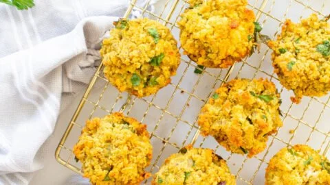 Delicious individual vegan Thanksgiving stuffing muffins served on a plate
