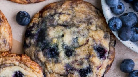 Delicious lemon blueberry cookies on a plate, baked and ready to enjoy.
