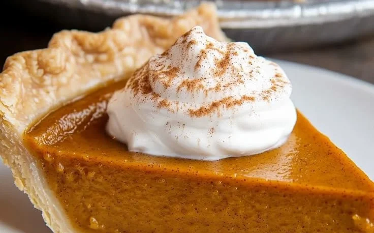 Libby's Classic Pumpkin Pie topped with whipped cream on a rustic table.