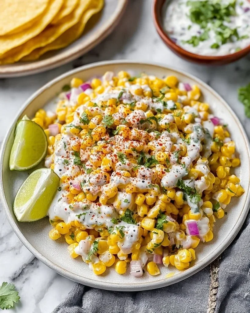Bowl of delicious Mexican street corn salad with fresh ingredients