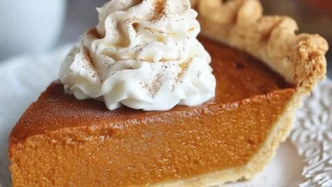 Deliciously crafted homemade Pumpkin Pie with whipped cream topping