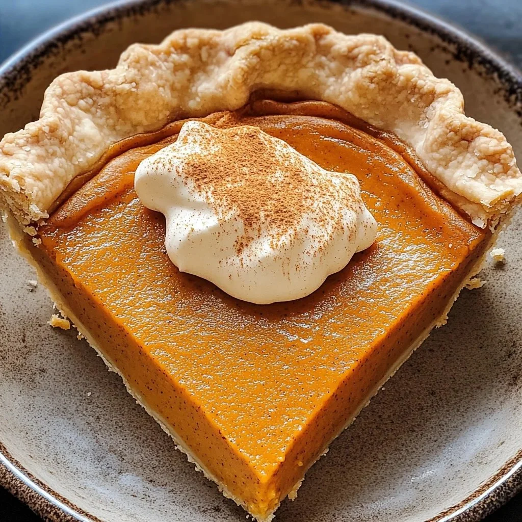 Delicious homemade pumpkin pie with whipped cream on top