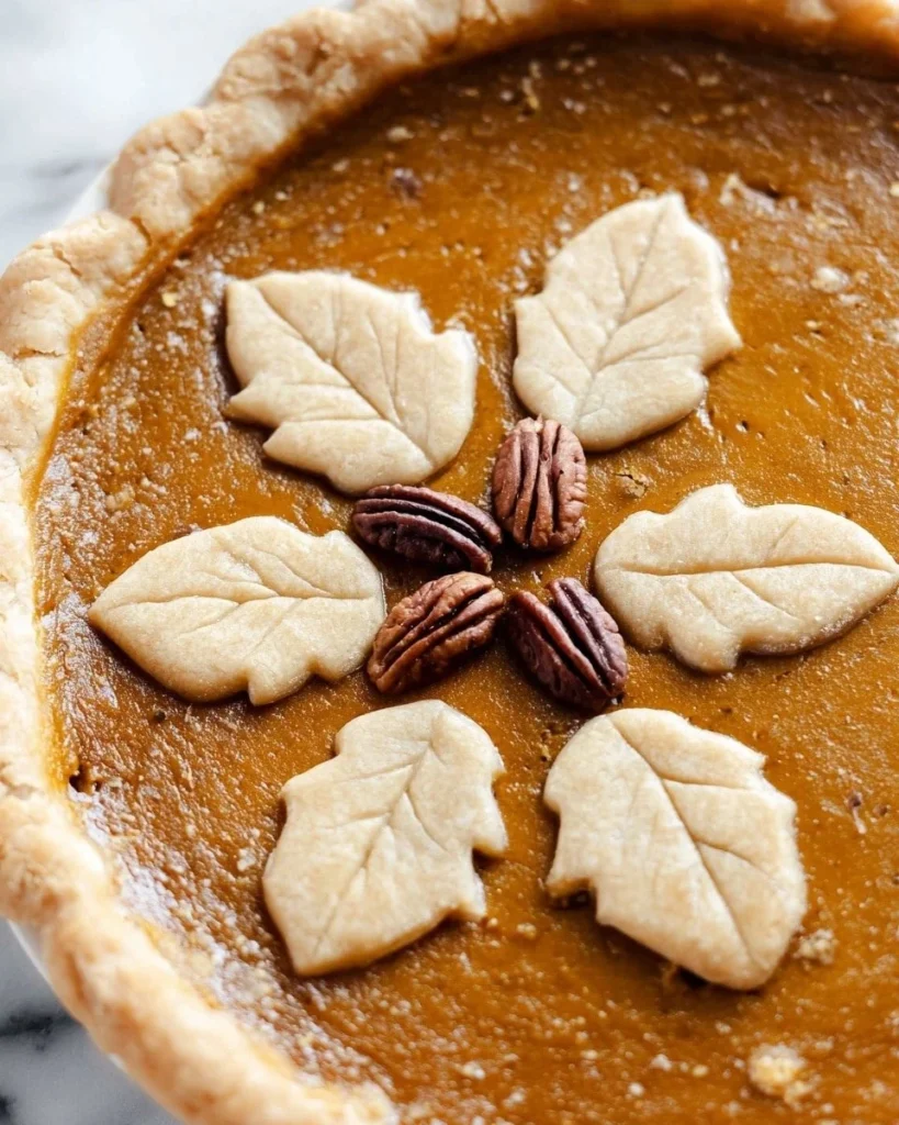Delicious homemade pumpkin pie sliced and served on a plate.