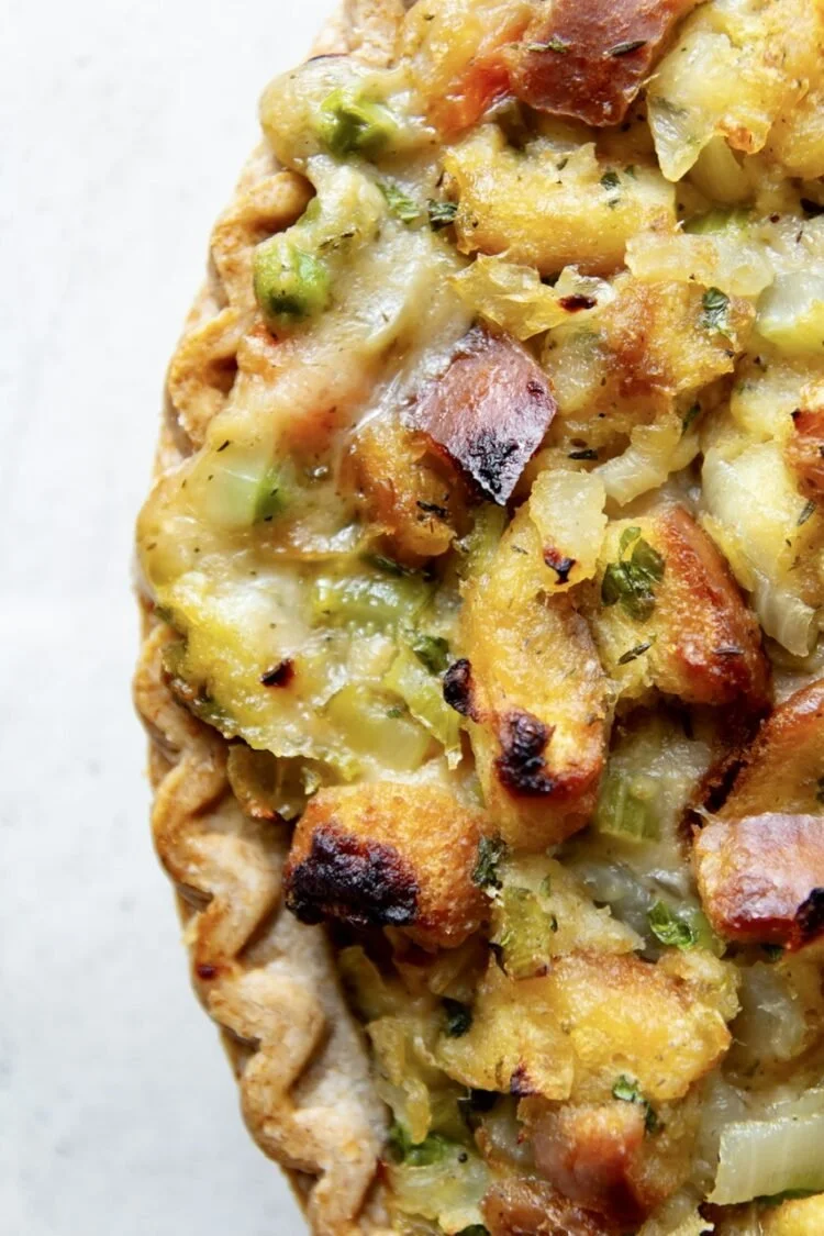 Delicious Vegan Thanksgiving Pot Pie filled with seasonal vegetables and herbs
