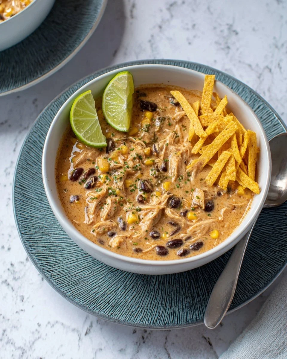 Creamy white chicken chili in a bowl garnished with cilantro and jalapeños